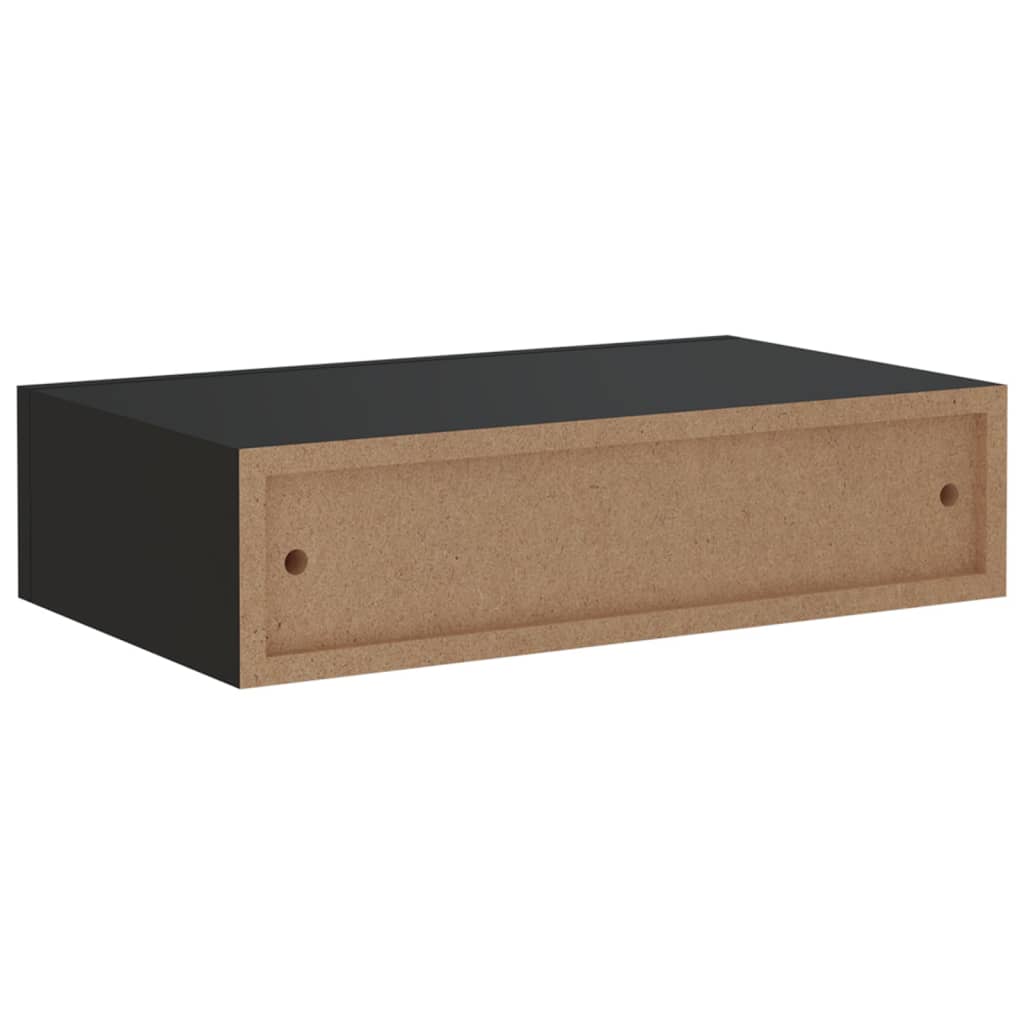 Wandschappen 2 St Met Lade 40X23,5X10 Cm Mdf Zwart 40 x 23.5 x 10 cm