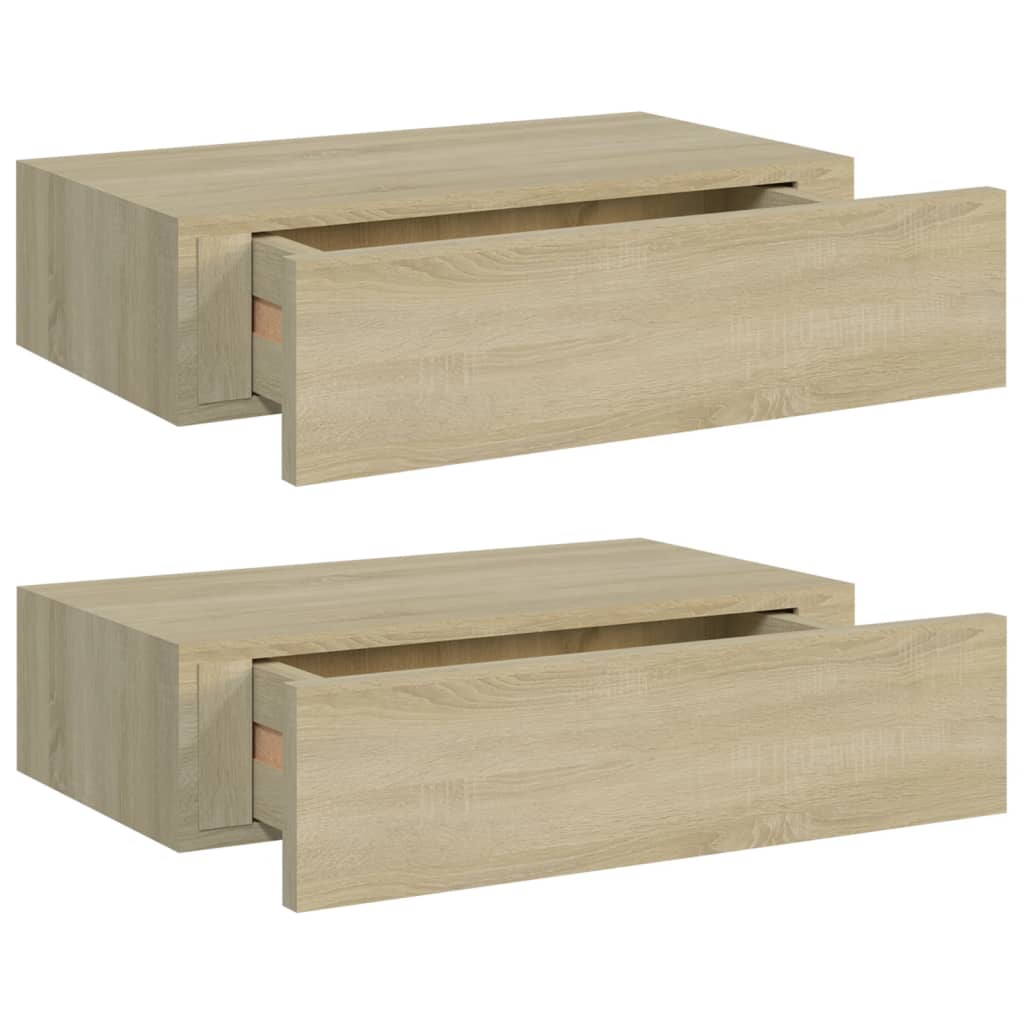 Wandschappen 2 St Met Lade 40X23,5X10 Cm Mdf Eikenkleurig 40 x 23.5 x 10 cm