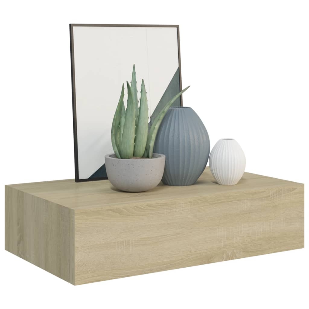 Wandschappen 2 St Met Lade 40X23,5X10 Cm Mdf Eikenkleurig 40 x 23.5 x 10 cm