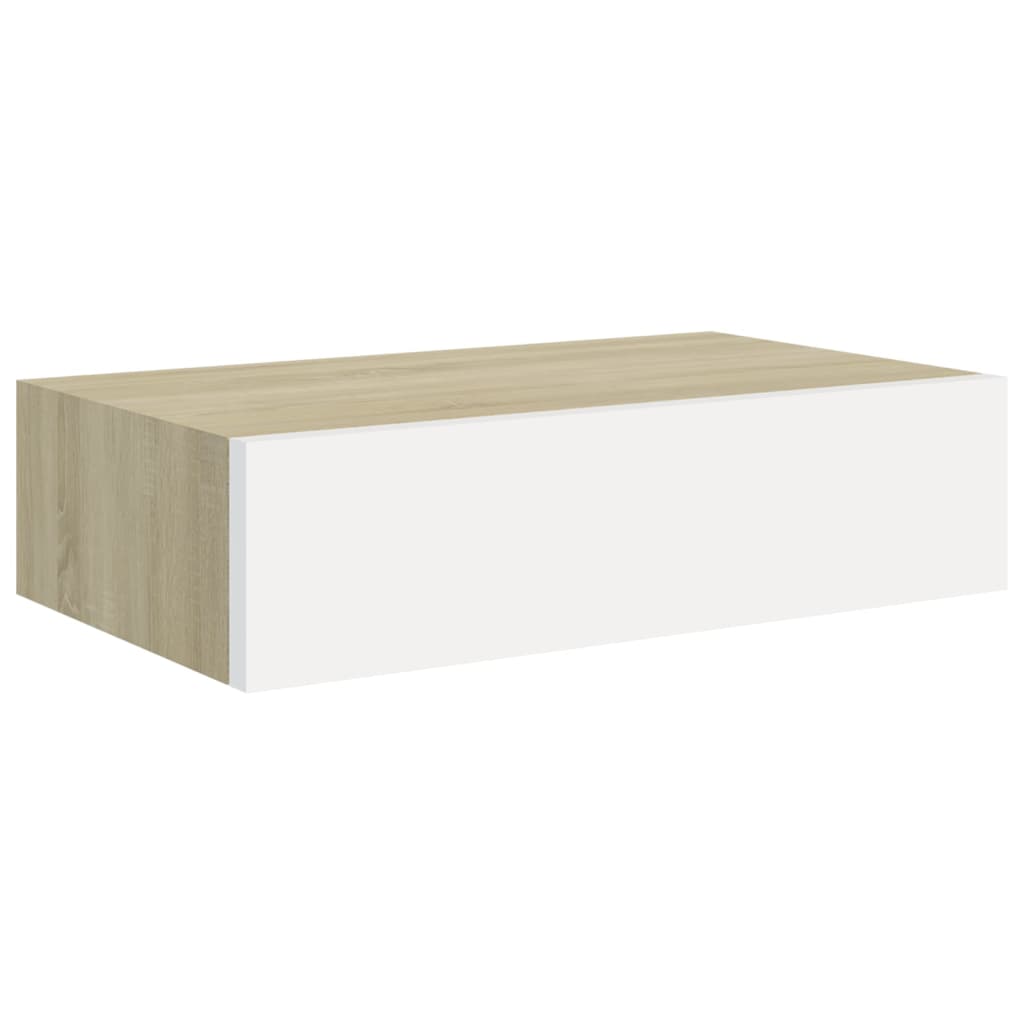 Wandschappen 2 St Met Lade 40X23,5X10 Cm Mdf Eikenkleur En Wit 40 x 23.5 x 10 cm Eiken en wit