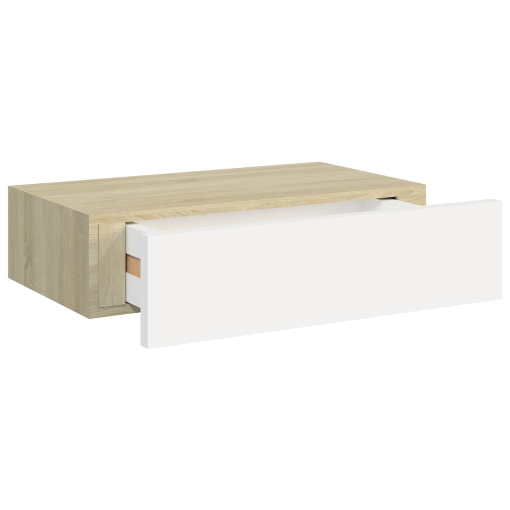 Wandschappen 2 St Met Lade 40X23,5X10 Cm Mdf Eikenkleur En Wit 40 x 23.5 x 10 cm Eiken en wit