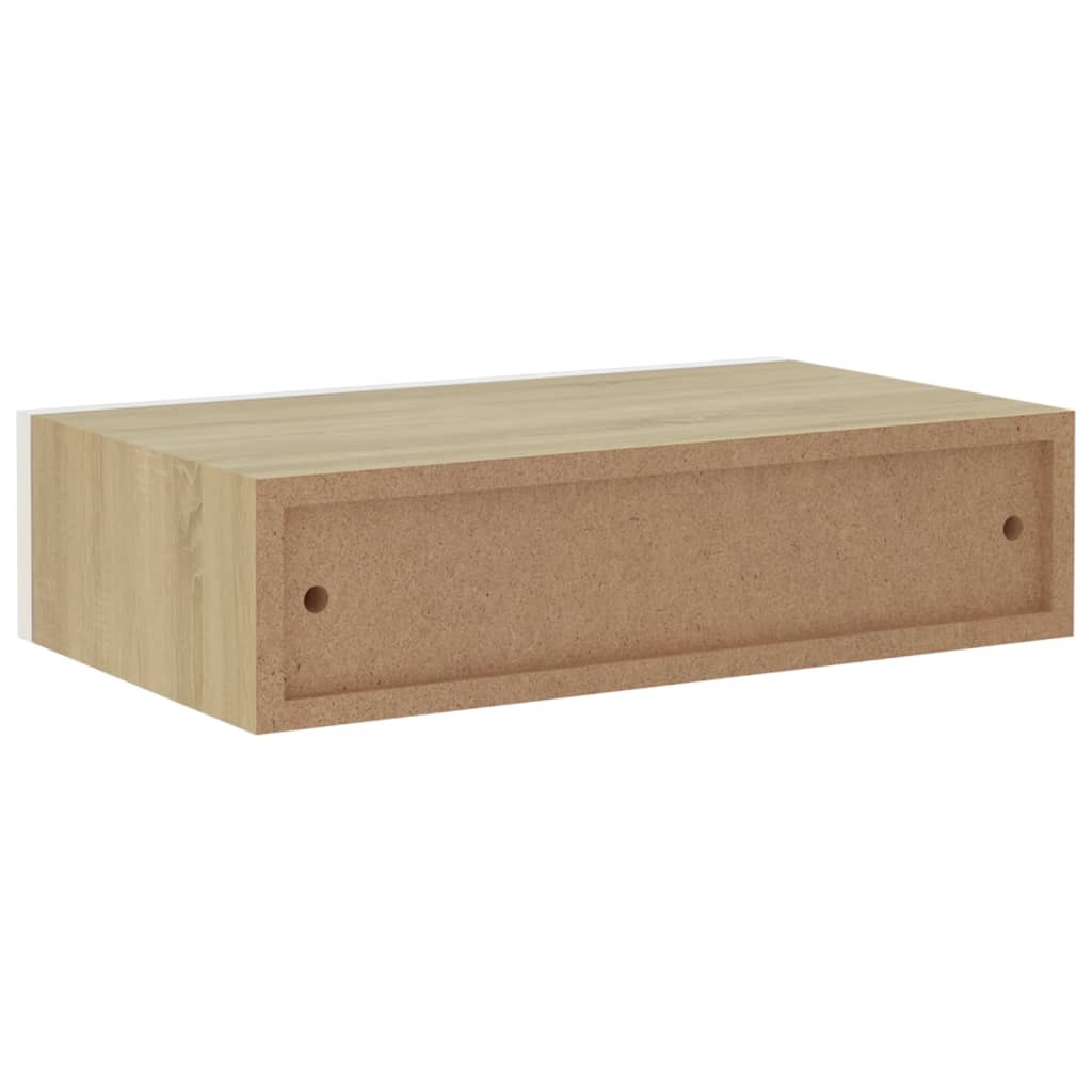 Wandschappen 2 St Met Lade 40X23,5X10 Cm Mdf Eikenkleur En Wit 40 x 23.5 x 10 cm Eiken en wit