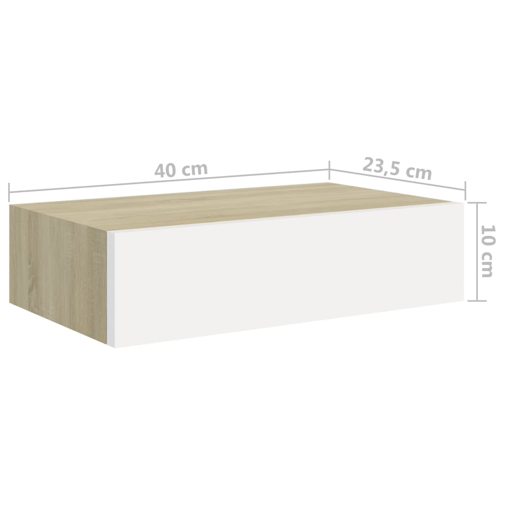 Wandschappen 2 St Met Lade 40X23,5X10 Cm Mdf Eikenkleur En Wit 40 x 23.5 x 10 cm Eiken en wit