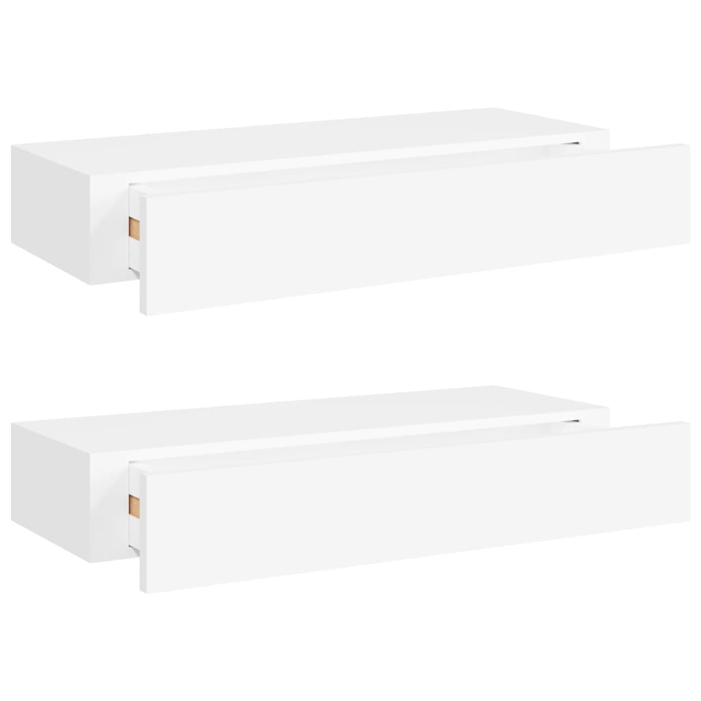 Wandschappen 2 St Met Lade 60X23,5X10 Cm Mdf Wit 60 x 23.5 x 10 cm