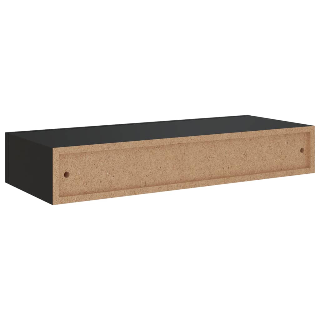 Wandschappen 2 St Met Lade 60X23,5X10 Cm Mdf Zwart 60 x 23.5 x 10 cm