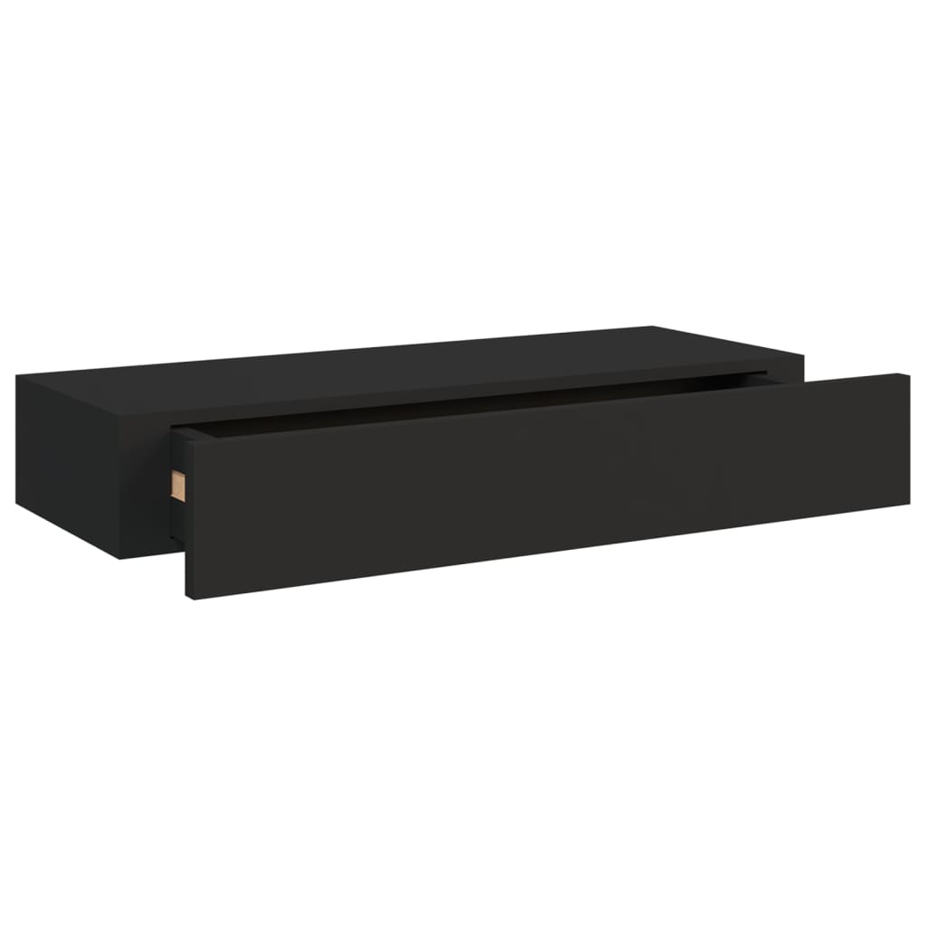 Wandschappen 2 St Met Lade 60X23,5X10 Cm Mdf Zwart 60 x 23.5 x 10 cm