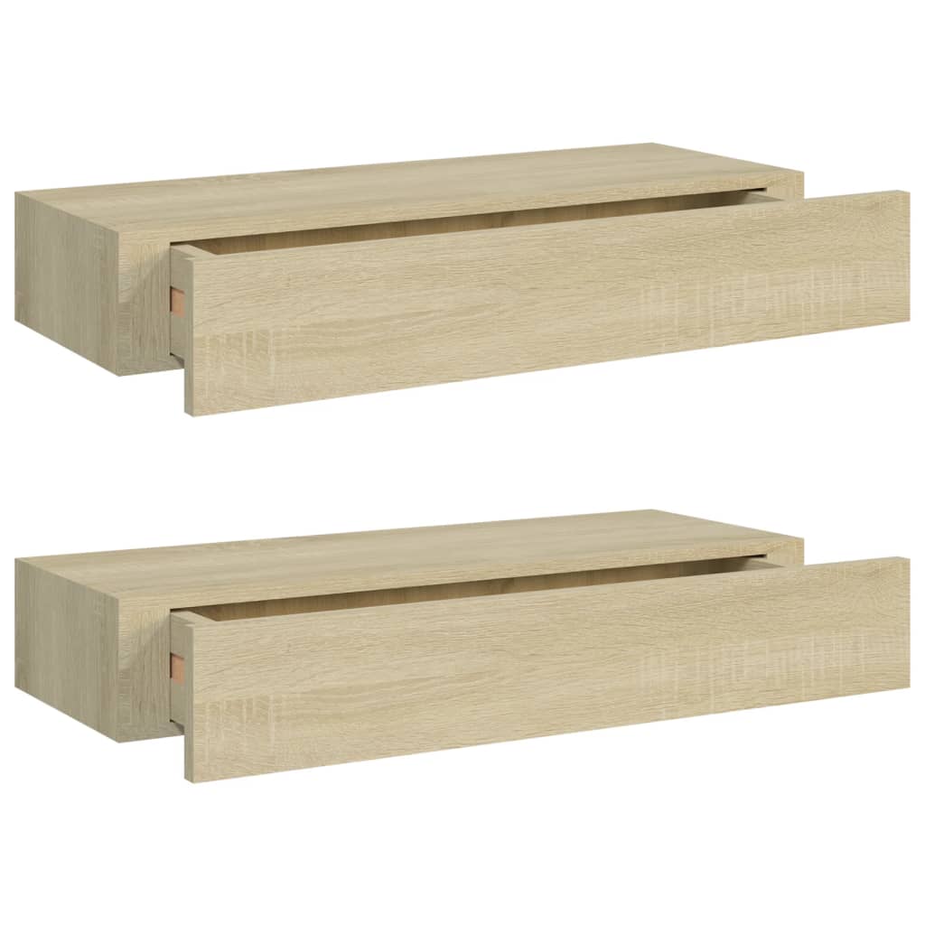 Viaxl Wandschappen 2 St Met Lade 60X23,5X10 Cm Mdf Eikenkleurig 60 x 23.5 x 10 cm