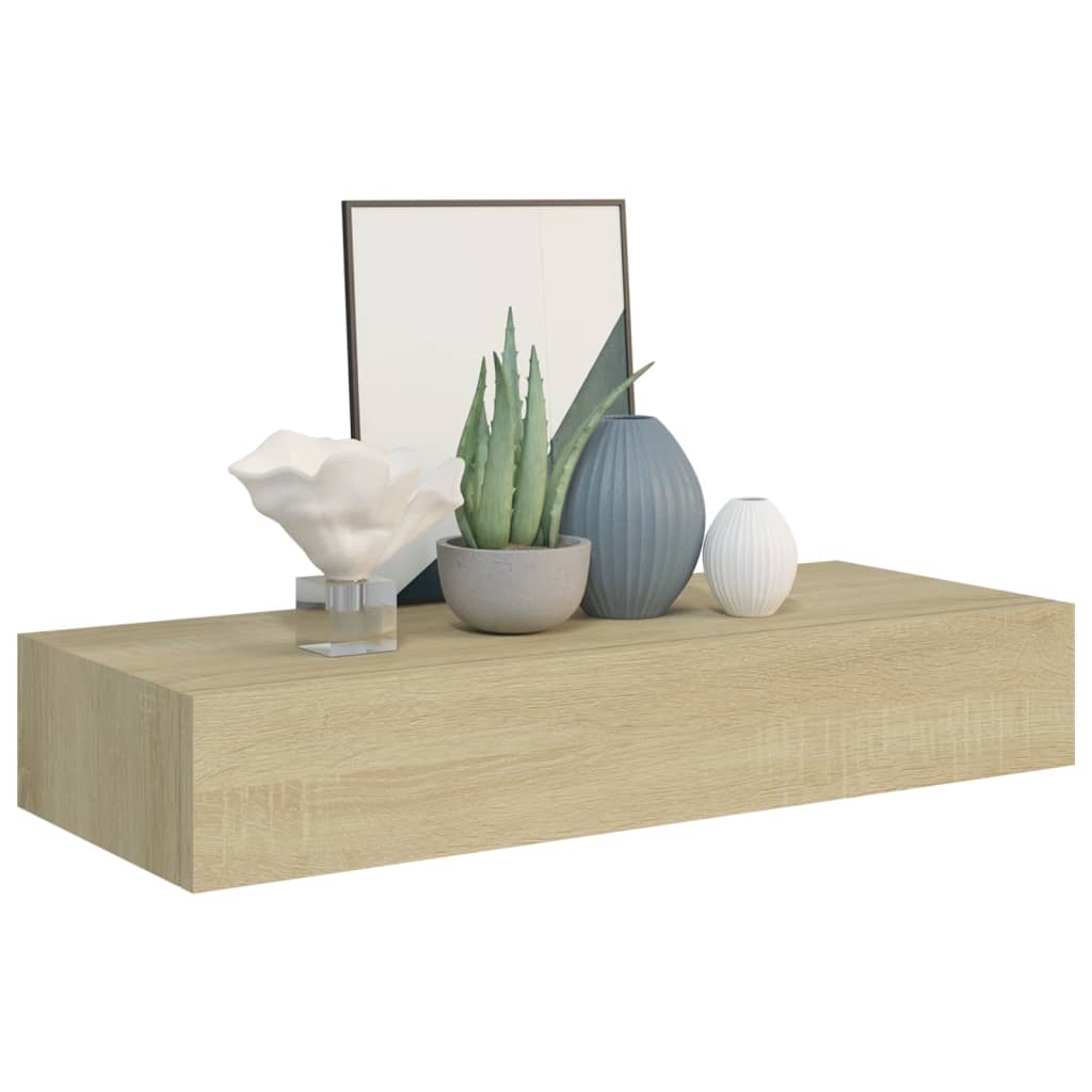 Viaxl Wandschappen 2 St Met Lade 60X23,5X10 Cm Mdf Eikenkleurig 60 x 23.5 x 10 cm