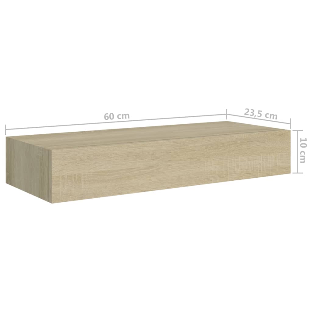 Viaxl Wandschappen 2 St Met Lade 60X23,5X10 Cm Mdf Eikenkleurig 60 x 23.5 x 10 cm