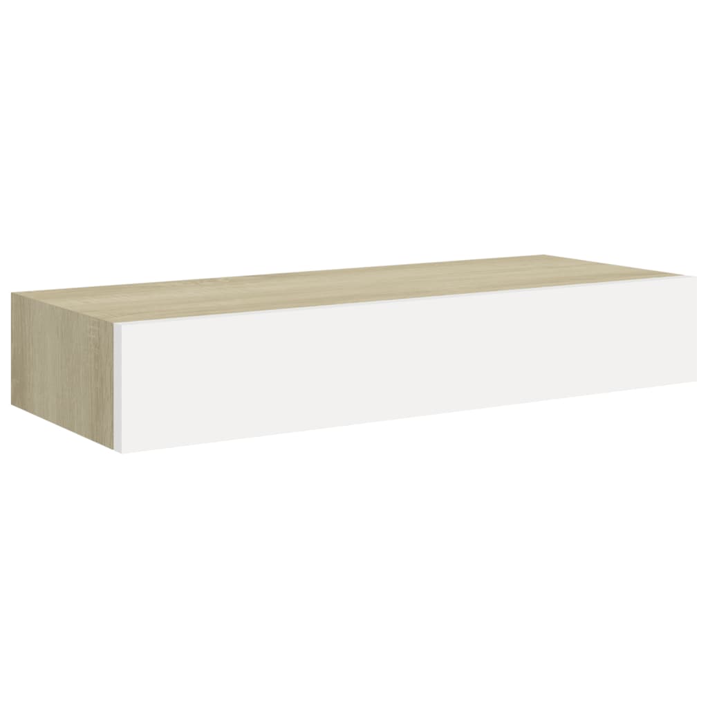 Wandschappen 2 St Met Lade 60X23,5X10 Cm Mdf Eikenkleurig Wit 60 x 23.5 x 10 cm Eiken en wit