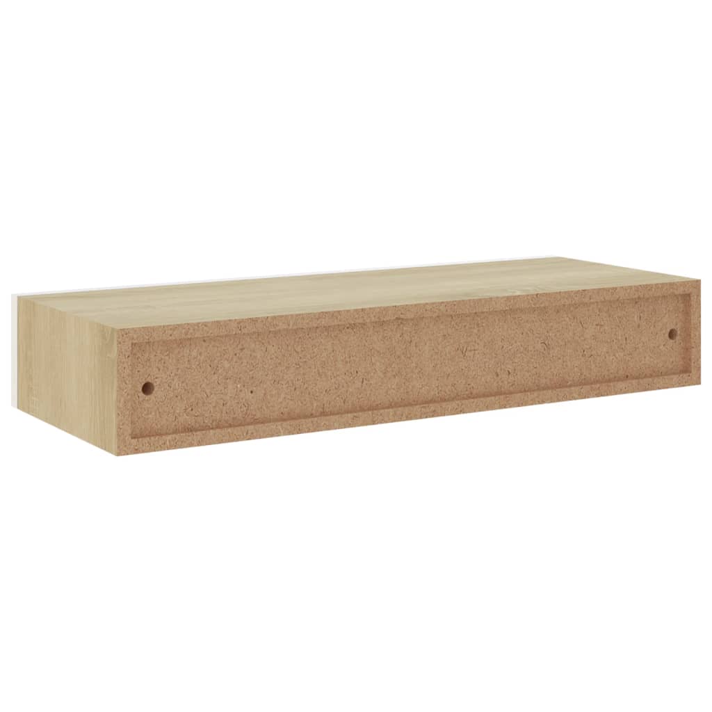 Wandschappen 2 St Met Lade 60X23,5X10 Cm Mdf Eikenkleurig Wit 60 x 23.5 x 10 cm Eiken en wit