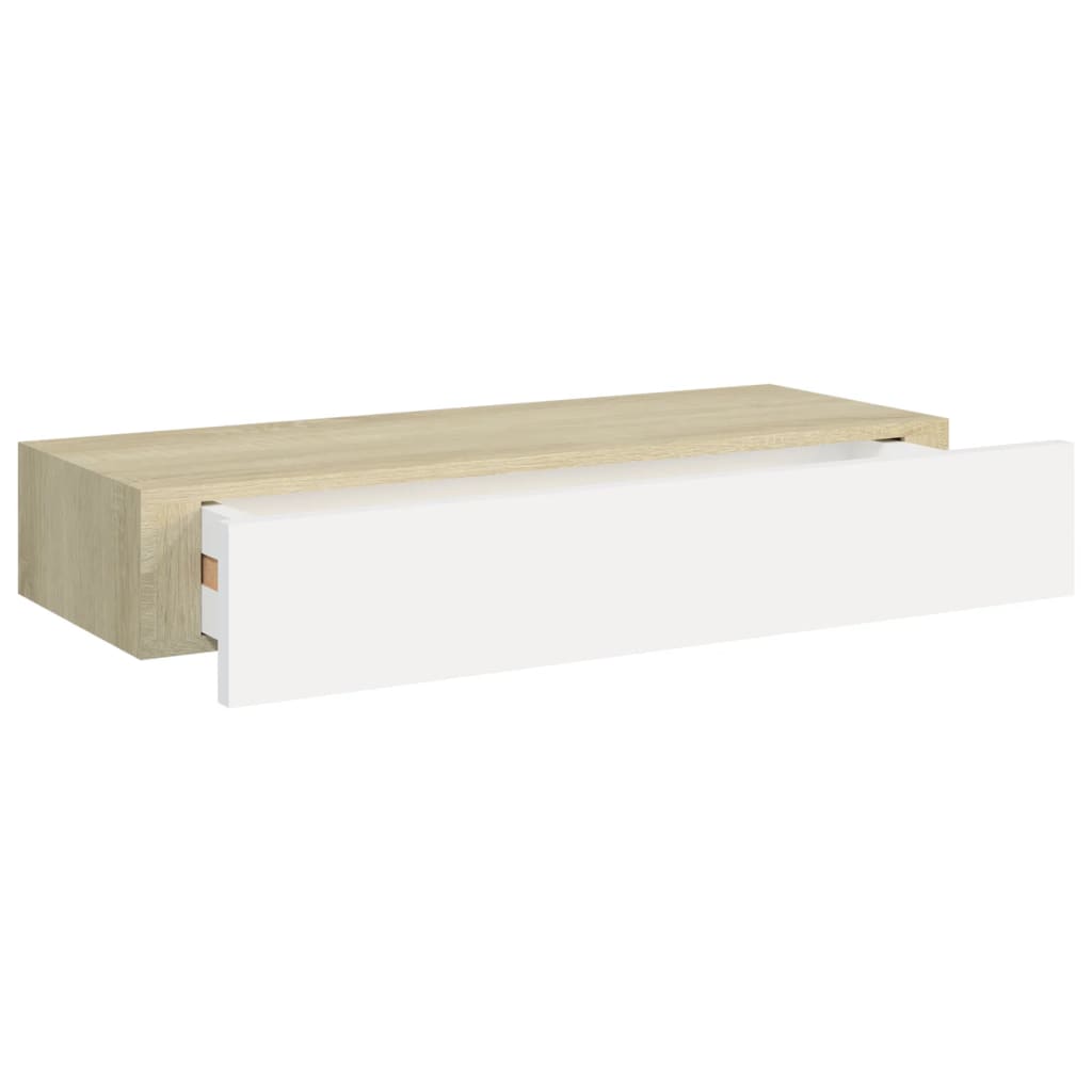 Wandschappen 2 St Met Lade 60X23,5X10 Cm Mdf Eikenkleurig Wit 60 x 23.5 x 10 cm Eiken en wit