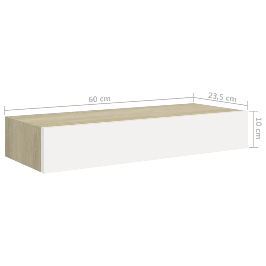 Wandschappen 2 St Met Lade 60X23,5X10 Cm Mdf Eikenkleurig Wit 60 x 23.5 x 10 cm Eiken en wit