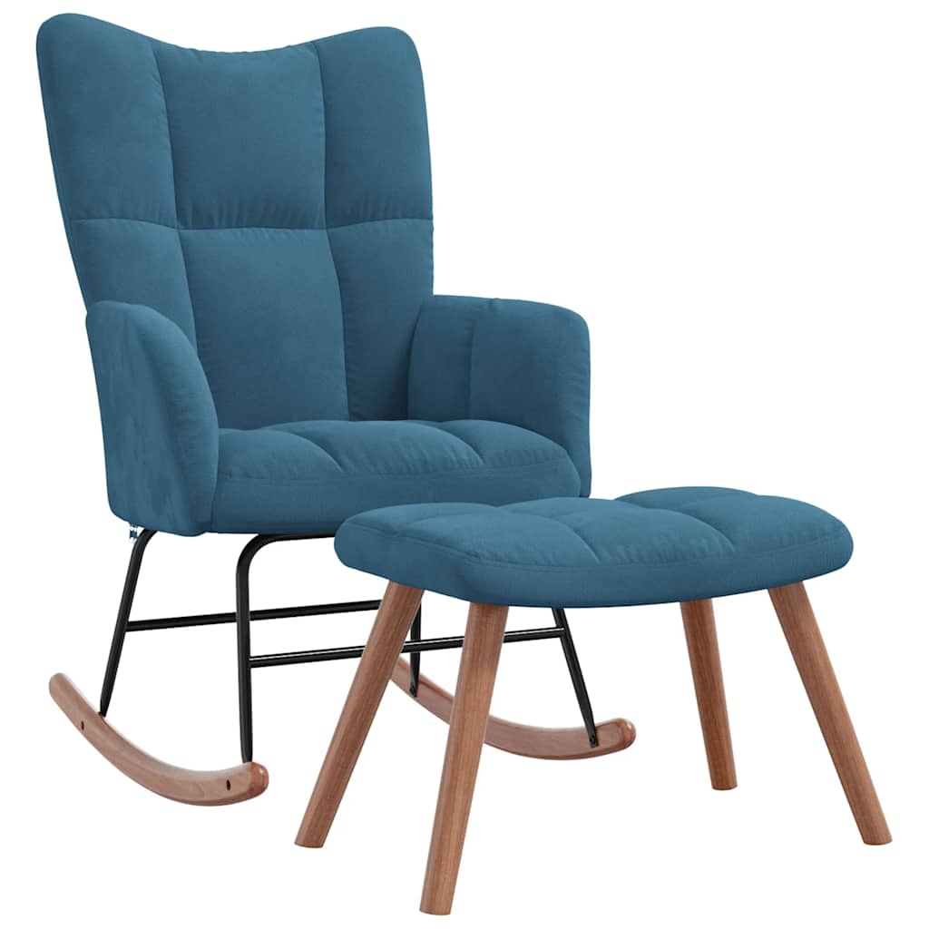Schommelstoel Met Voetenbank Fluweel 1 Blauw