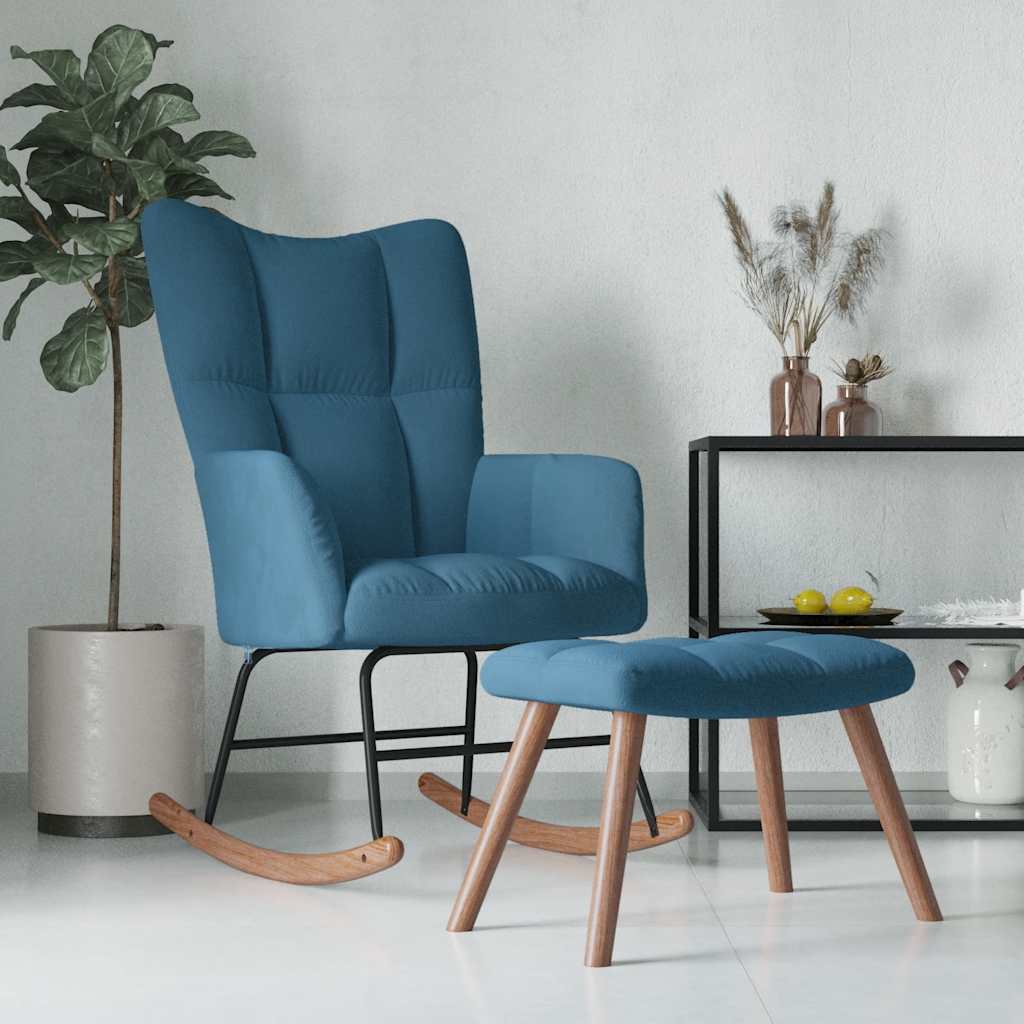 Schommelstoel Met Voetenbank Fluweel 1 Blauw