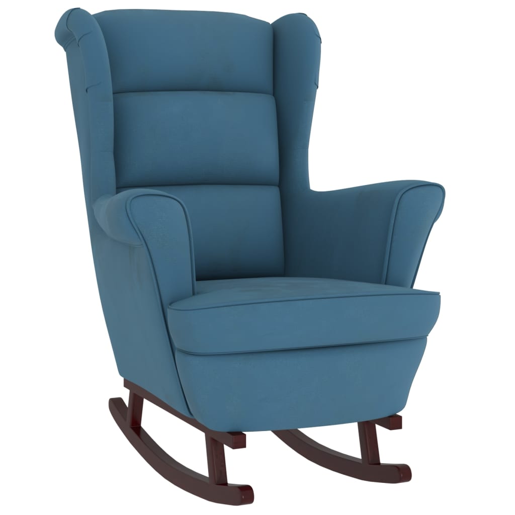 Schommelstoel Met Massief Rubberwood Poten Fluweel 1 Blauw