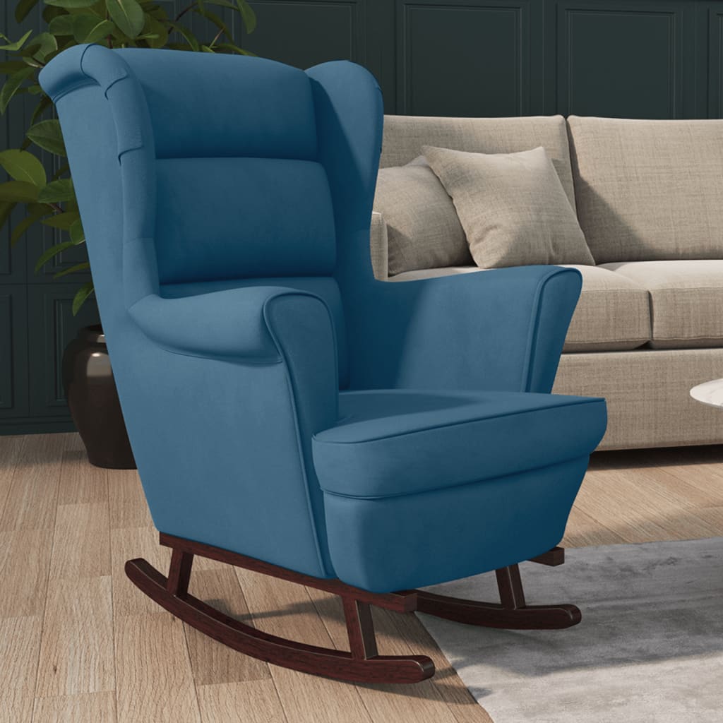 Schommelstoel Met Massief Rubberwood Poten Fluweel 1 Blauw