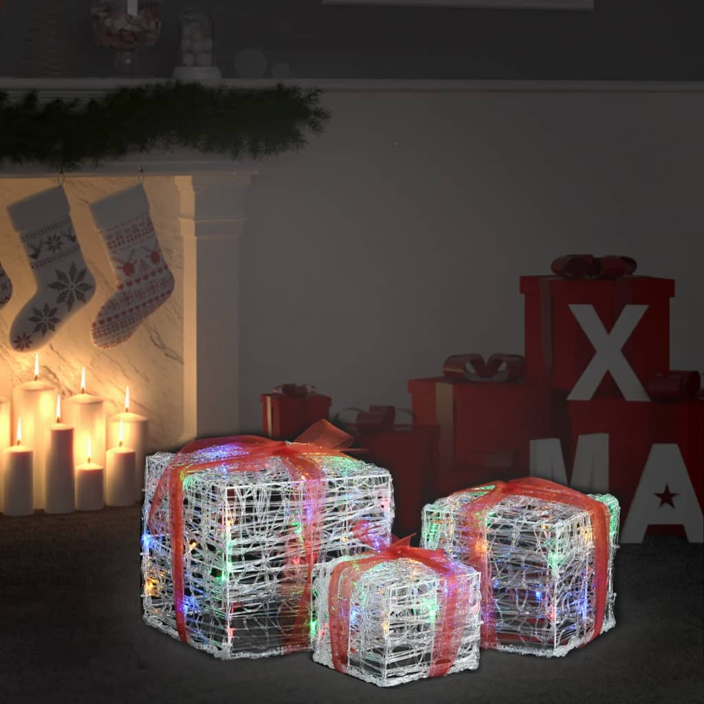 Kerstverlichting geschenkdozen 3 st decoratief acryl kleurrijk