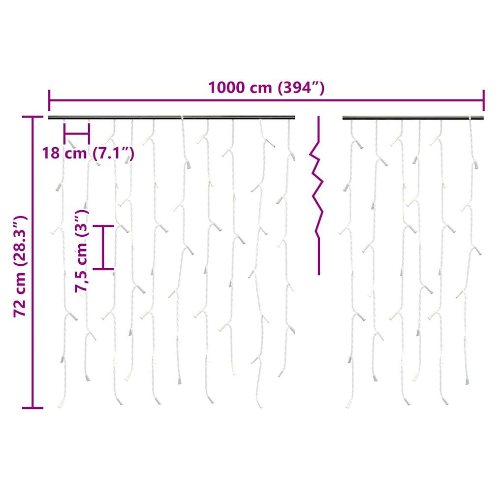 Lichtgordijn met 400 LED's en 8 functies 10 m warmwit