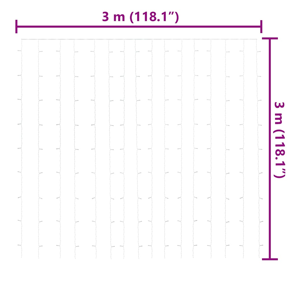 Lichtsnoergordijn met 300 LED's en 8 functies 3x3 m koudwit
