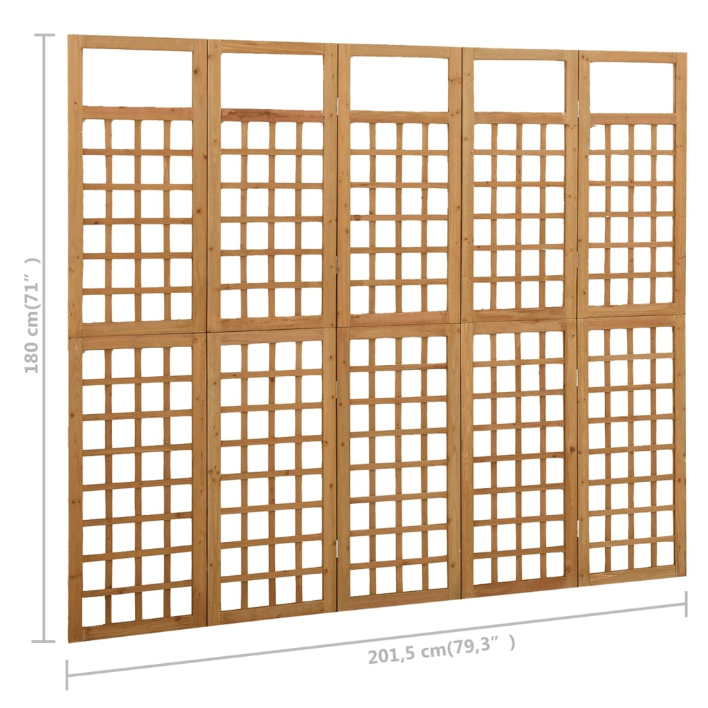 Kamerscherm/Trellis Met 5 Panelen Vurenhout 201,5 x 180 cm Bruin