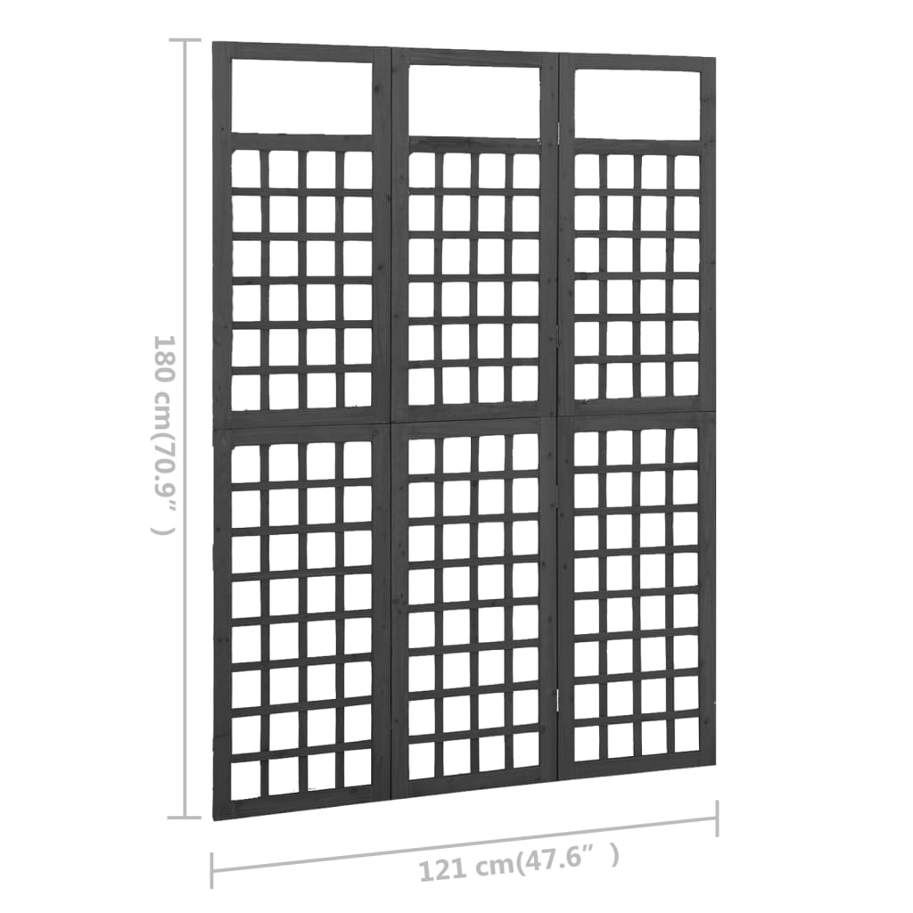 Kamerscherm/Trellis Met 3 Panelen Vurenhout 121 x 180 cm Zwart