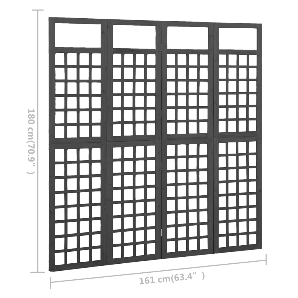 Kamerscherm/Trellis Met 4 Panelen Vurenhout 161 x 180 cm Zwart