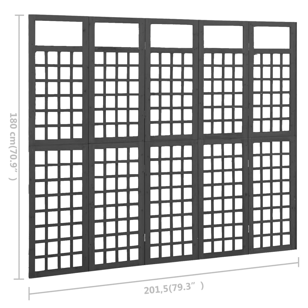 Kamerscherm/Trellis Met 5 Panelen Vurenhout 201,5 x 180 cm Zwart