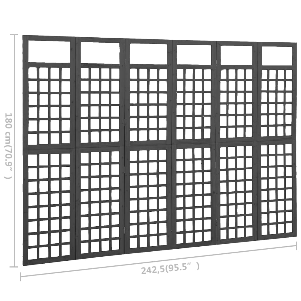 Kamerscherm/Trellis Met 6 Panelen Vurenhout 242,5 x 180 cm Zwart