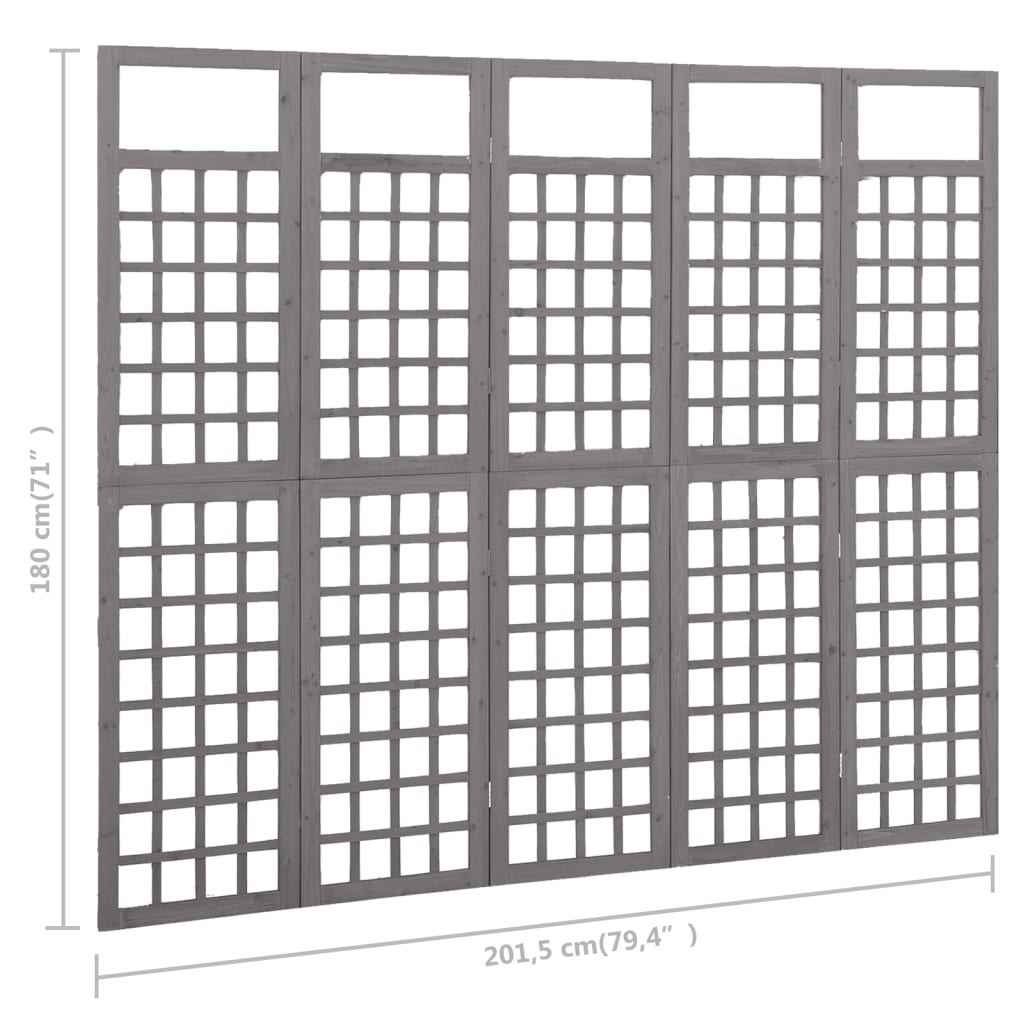 Kamerscherm/Trellis Met 5 Panelen Vurenhout 201,5 x 180 cm Grijs