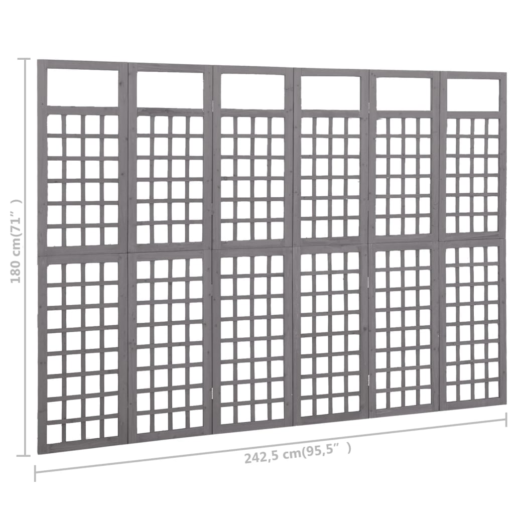 Kamerscherm/Trellis Met 6 Panelen Vurenhout 242,5 x 180 cm Grijs