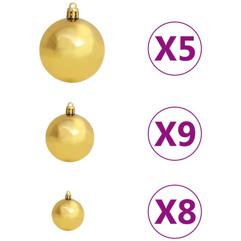 Kunstkerstboom met verlichting en kerstballen 150 cm PET goud