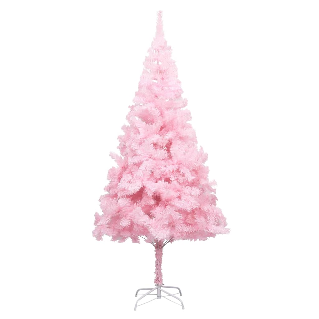 Kunstkerstboom Met Led's En Kerstballen 210 Cm Pvc Roze 210 x 120 cm Roze en grijs