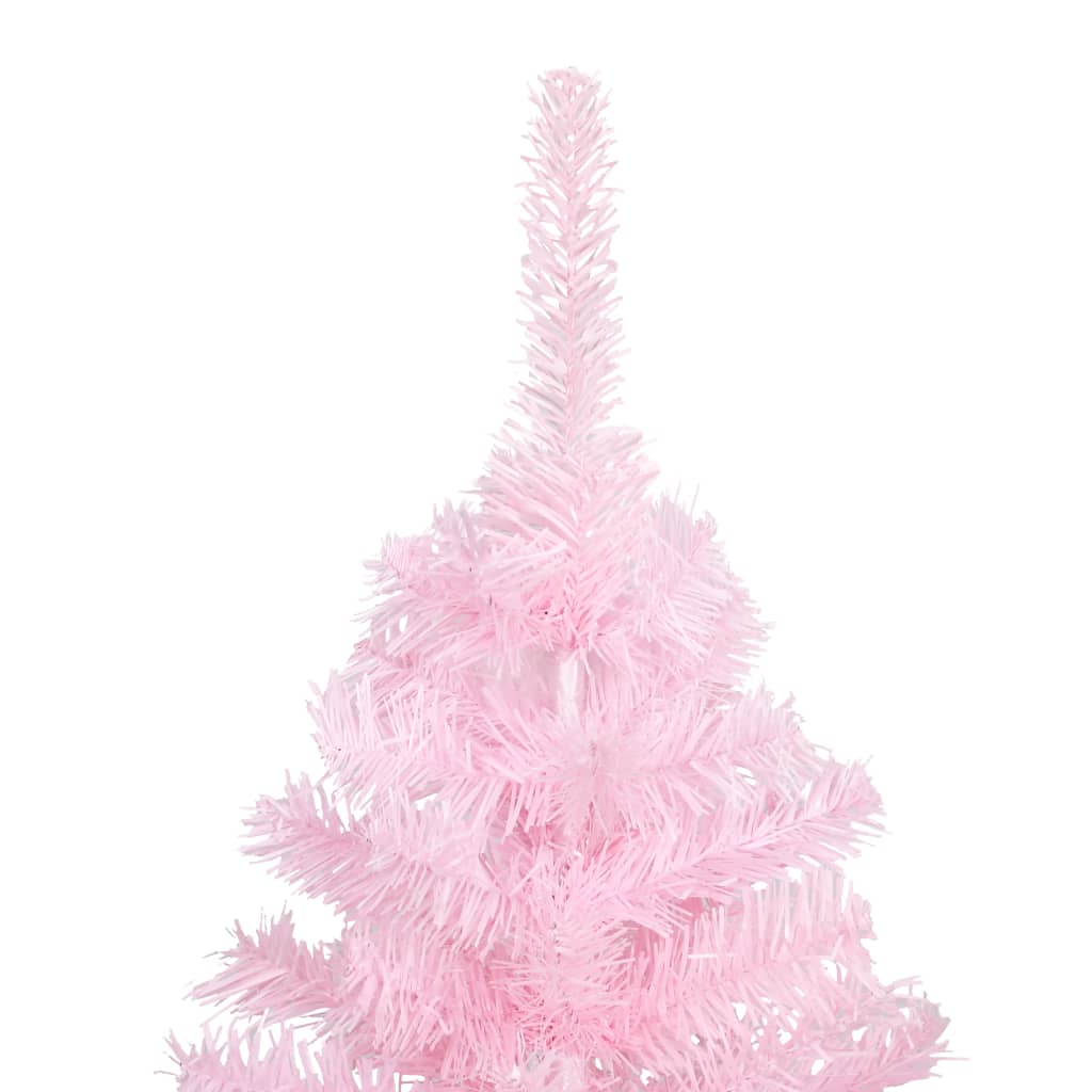 Kunstkerstboom Met Led's En Kerstballen 210 Cm Pvc Roze 210 x 120 cm Roze en grijs