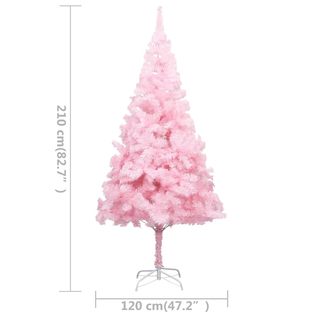 Kunstkerstboom Met Led's En Kerstballen 210 Cm Pvc Roze 210 x 120 cm Roze en grijs