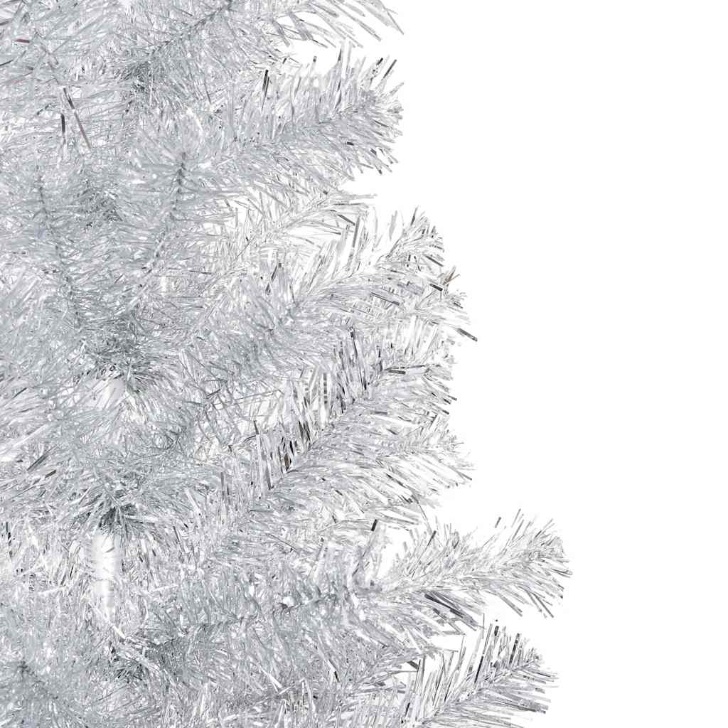 Kunstkerstboom met verlichting en kerstballen 150 cm PET zilver