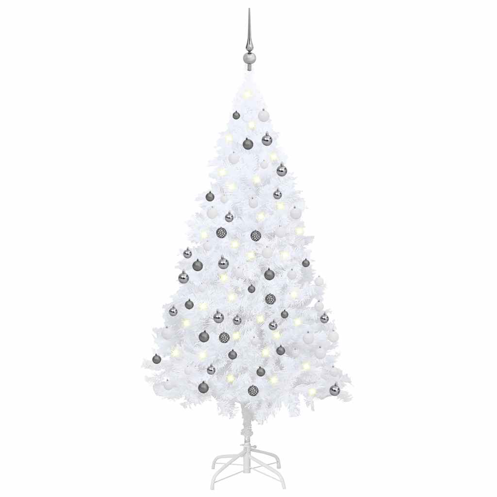 Kunstkerstboom met verlichting en kerstballen 150 cm PVC wit
