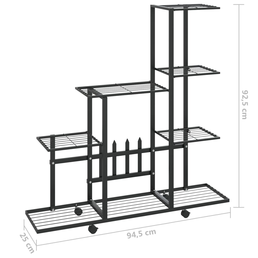 Bloemenstandaard En 94,5X25X92,5 Cm Metaal Zwart 94.5 x 25 x 92.5 cm Met wiel