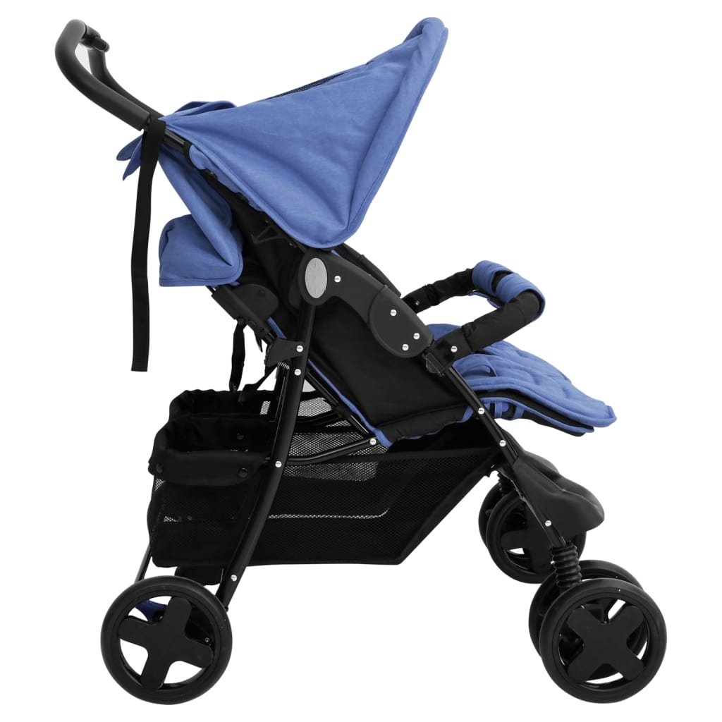 Tweelingkinderwagen staal marineblauw