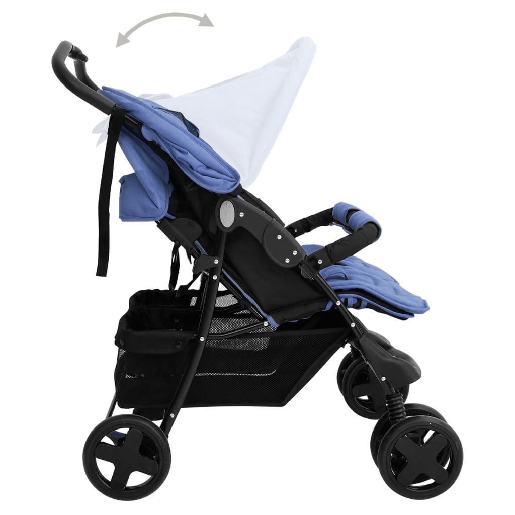 Tweelingkinderwagen staal marineblauw