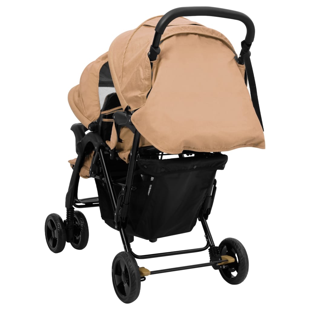 Tweelingkinderwagen tandem staal taupe