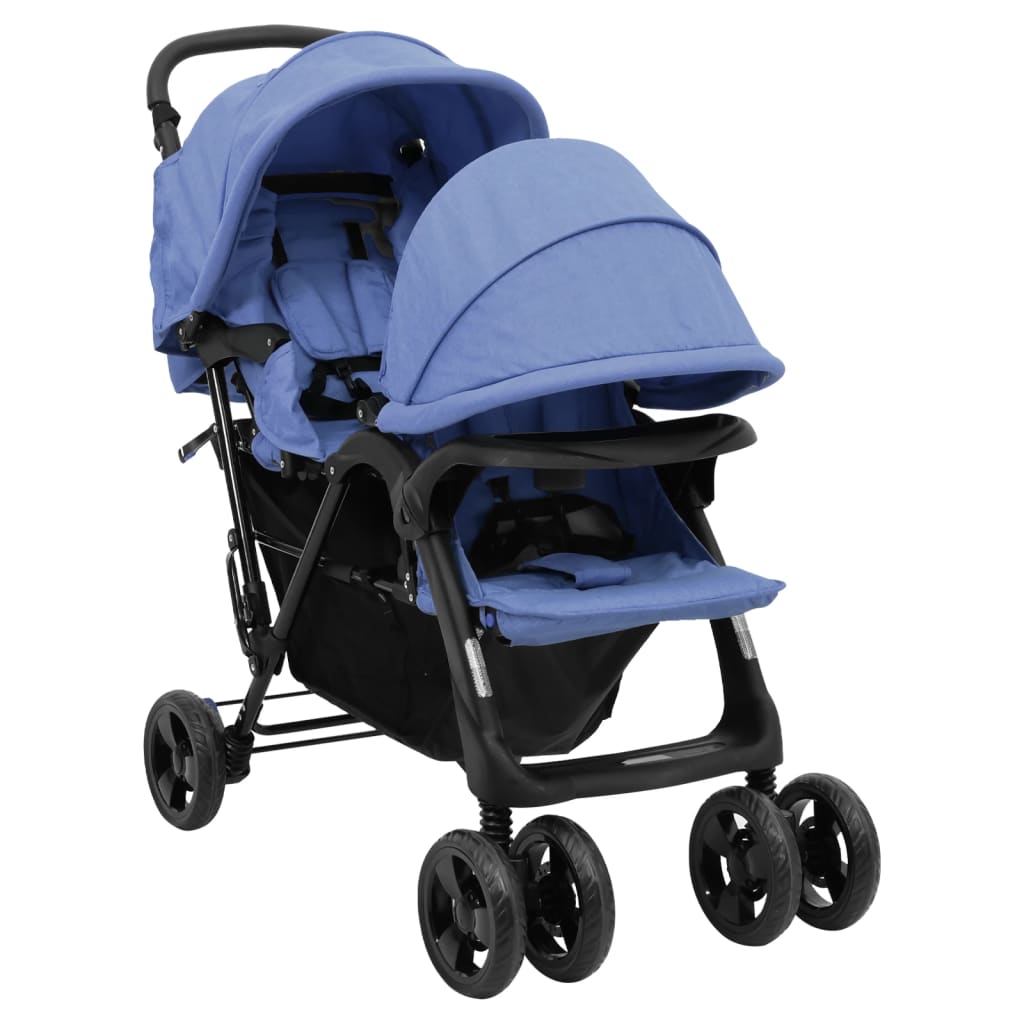 Tweelingkinderwagen tandem staal marineblauw