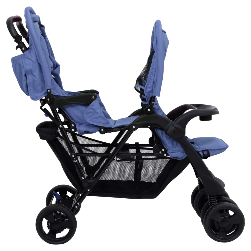 Tweelingkinderwagen tandem staal marineblauw