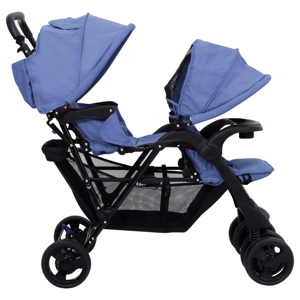 Tweelingkinderwagen tandem staal marineblauw