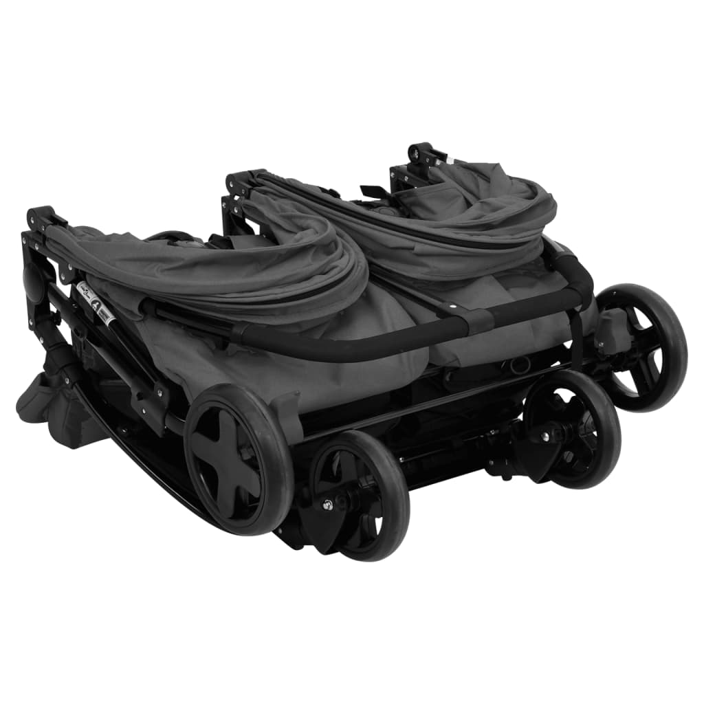 Tweelingbuggy staal donkergrijs en zwart