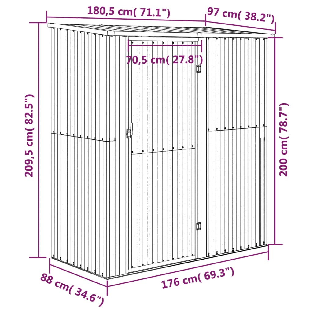 Tuinschuur 180,5x97x209,5 cm gegalvaniseerd staal grijs