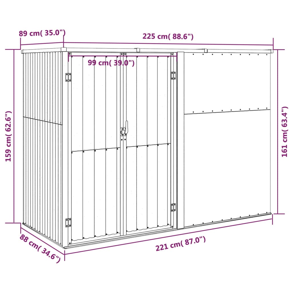 Tuinschuur Gegalvaniseerd Staal 225 x 89 x 161 cm Groen