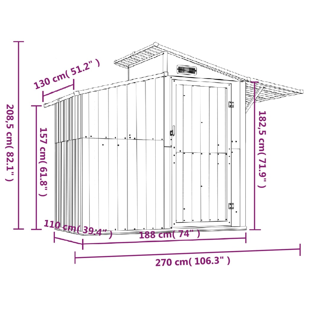 Tuinschuur 270X130X208,5 Cm Gegalvaniseerd Staal Groen