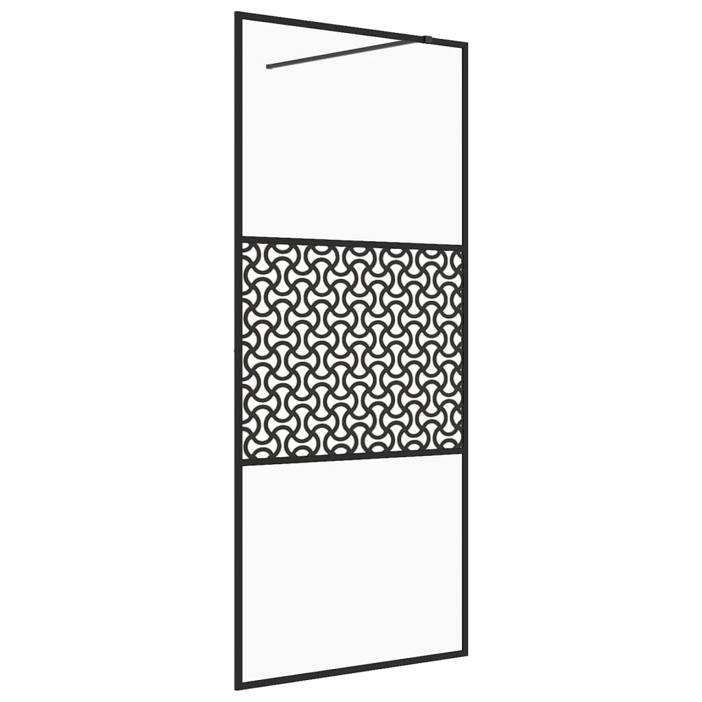 Inloopdouchewand 80X195 Cm Esg-Glas Transparant En Zwart 80 x 195 cm Patroon