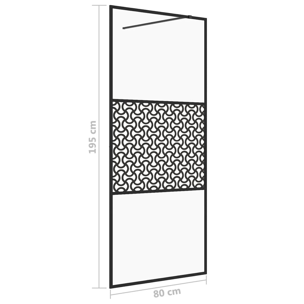 Inloopdouchewand 80X195 Cm Esg-Glas Transparant En Zwart 80 x 195 cm Patroon